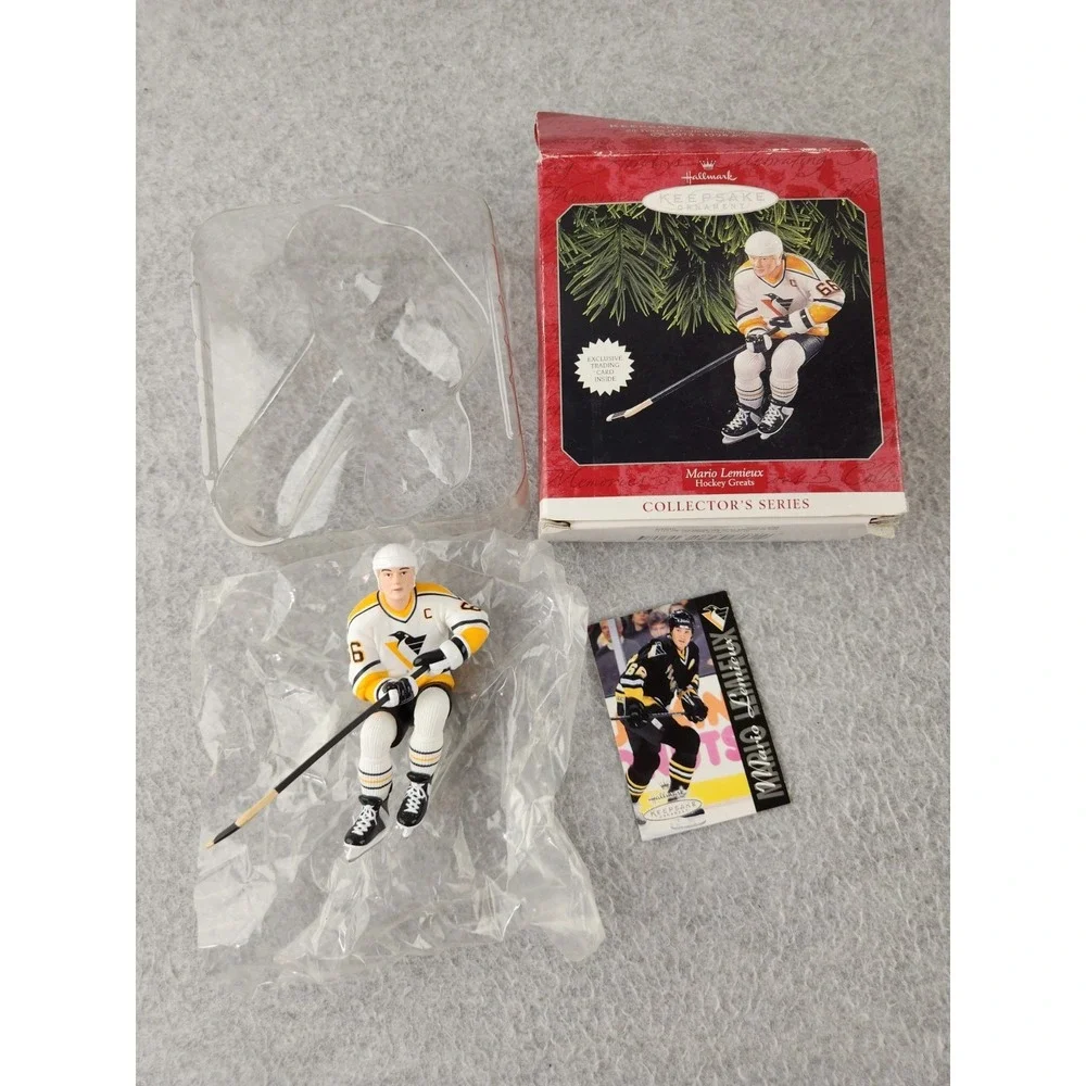 Vtg Mario Lemieux Pittsburgh Penguins Hockey Card Hallmark Christmas Ornament